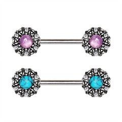 Medieval Rose Nipple Bar with Stone Inlay